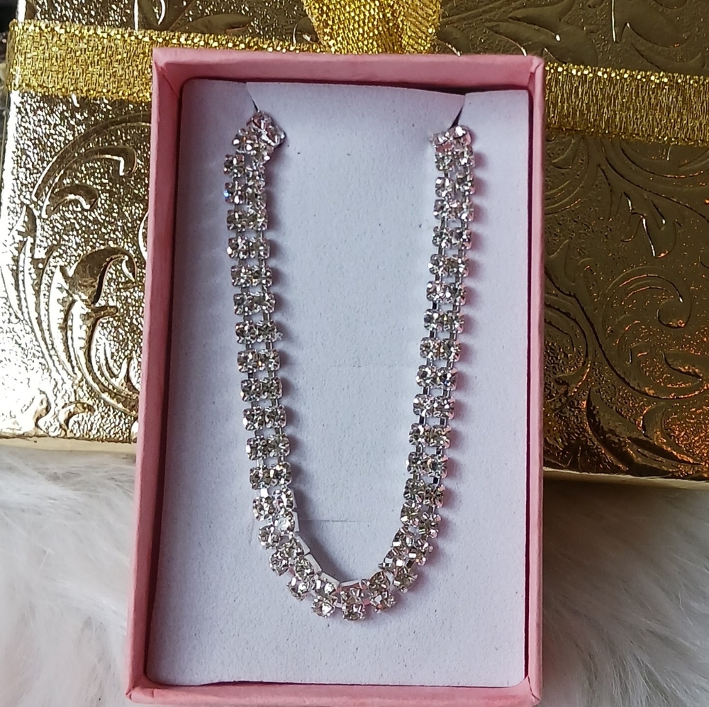 Silver Rhinestone Adjustable Ankle Bracelet - Picture 4 of 12